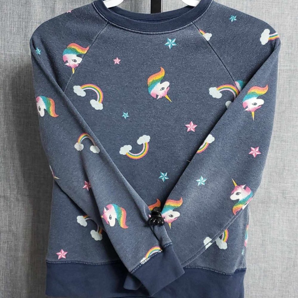 Athletic Works Girls Medium (7-8) Blue Long Sleeve Pullover Sweatshirt | Unicorn